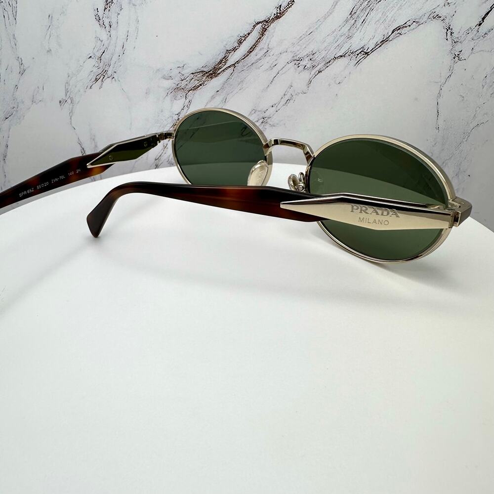 Prada Gold Frame Green Lens Brown Tortoise Temple Sunglasses - Picture 16 of 16